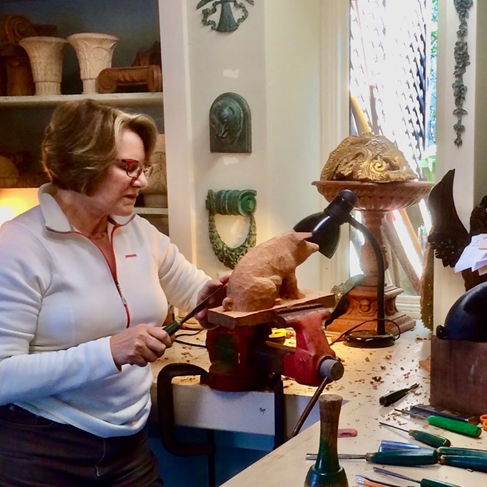 A carving student at work